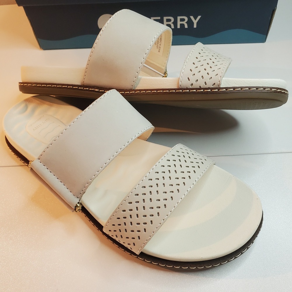 Sperry Top-Sider Plushwave Ivory Leather Slide Sandals STS89281 Womens 6M NWT